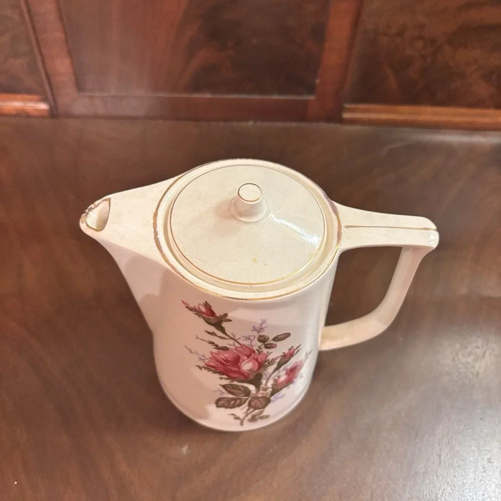 Vintage‎ Japan Porcelain Coffee Pot Teapot Floral Rose Gold Trim Lid 5